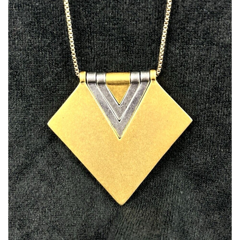 Vintage Triangle pendant necklace brushed Gold Tone Art Deco Revival Modernist